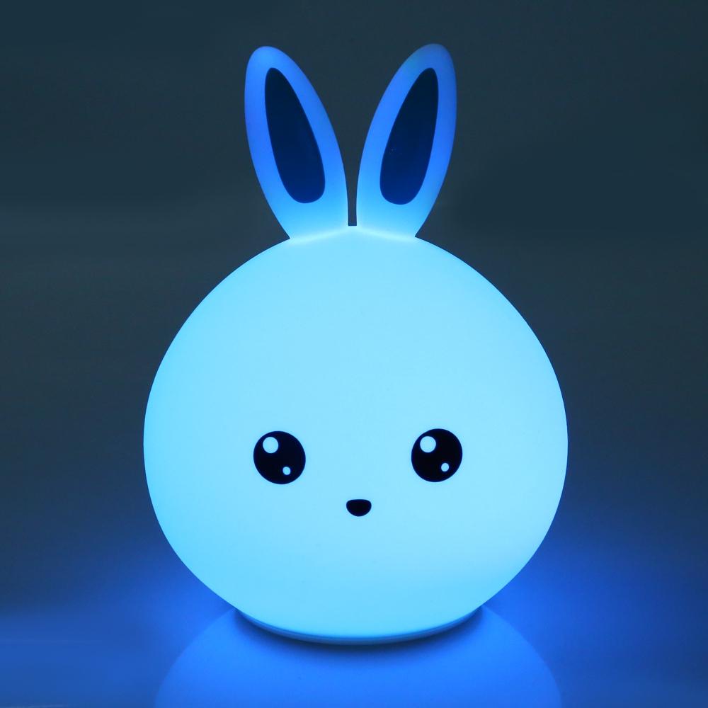 Rabbit LED Night Light For Children Baby Kids Bedside Lamp Multicolor Silicone Touch Sensor Tap Control