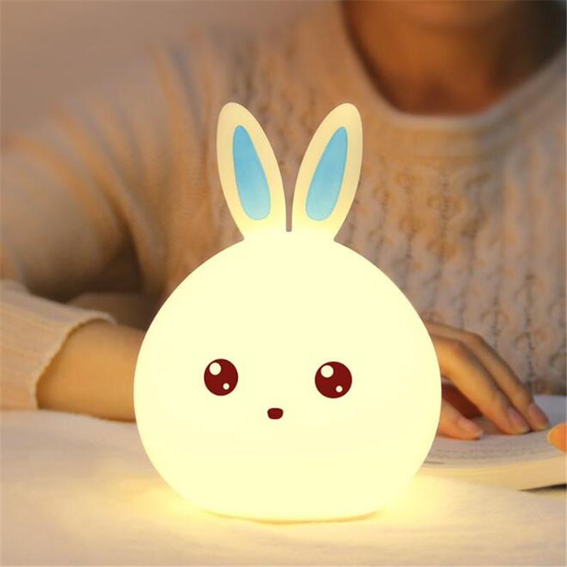 Rabbit LED Night Light For Children Baby Kids Bedside Lamp Multicolor Silicone Touch Sensor Tap Control