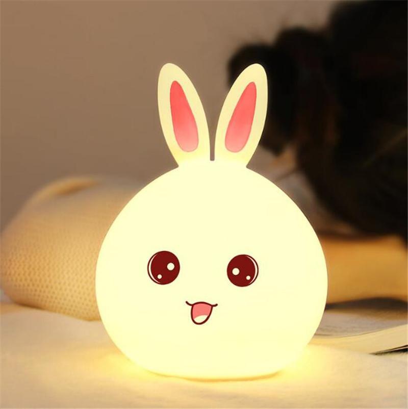 Rabbit LED Night Light For Children Baby Kids Bedside Lamp Multicolor Silicone Touch Sensor Tap Control