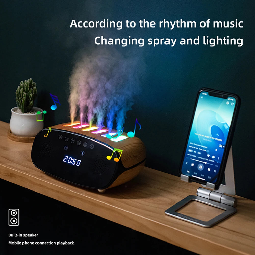 Music Clock Humidifier Colorful Volcano Light Timer for Bedroom Home Yoga Office Flame Humidifier Ultrasonic Essential