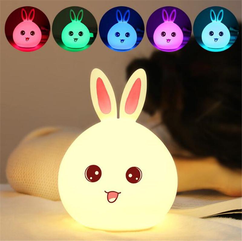 Rabbit LED Night Light For Children Baby Kids Bedside Lamp Multicolor Silicone Touch Sensor Tap Control